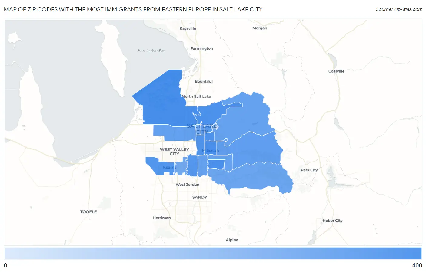 Zip Codes with the Most Immigrants from Eastern Europe in Salt Lake City Map