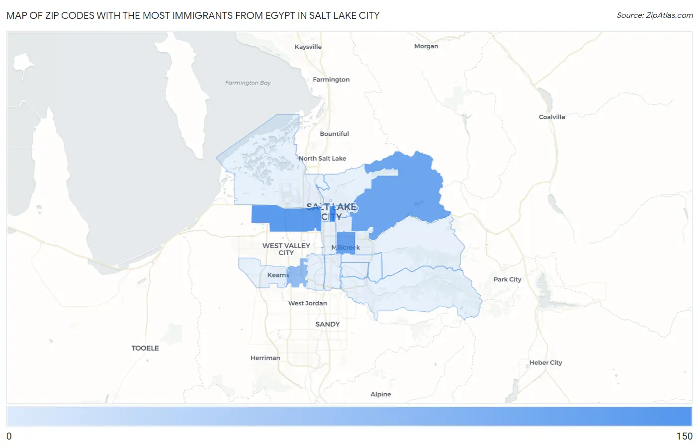 Zip Codes with the Most Immigrants from Egypt in Salt Lake City Map