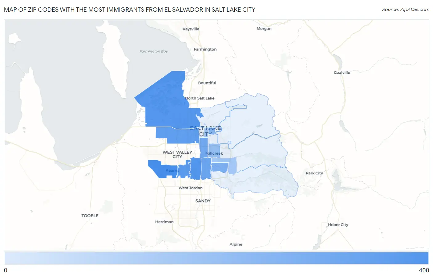 Zip Codes with the Most Immigrants from El Salvador in Salt Lake City Map