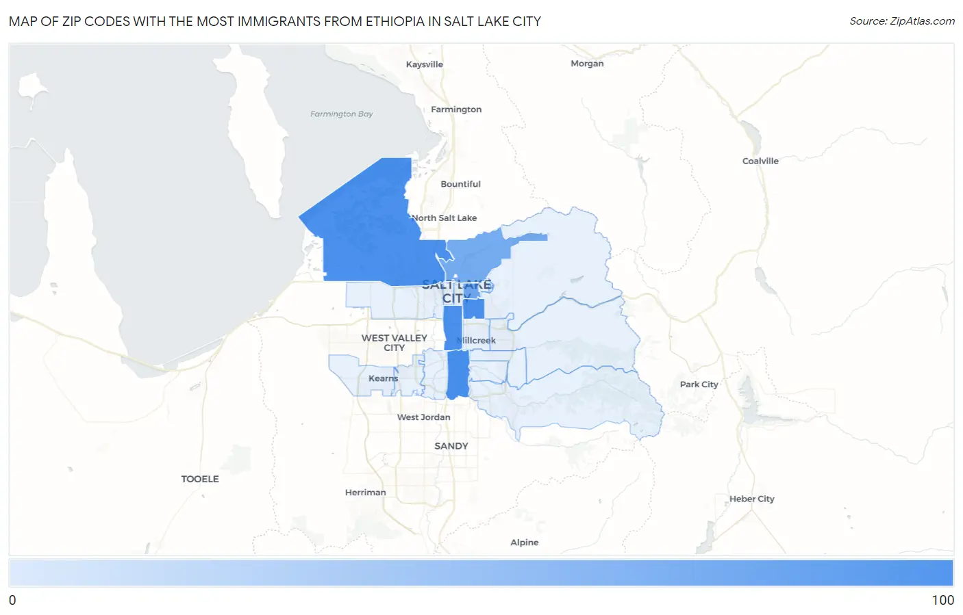Zip Codes with the Most Immigrants from Ethiopia in Salt Lake City Map