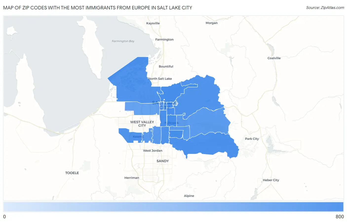 Zip Codes with the Most Immigrants from Europe in Salt Lake City Map