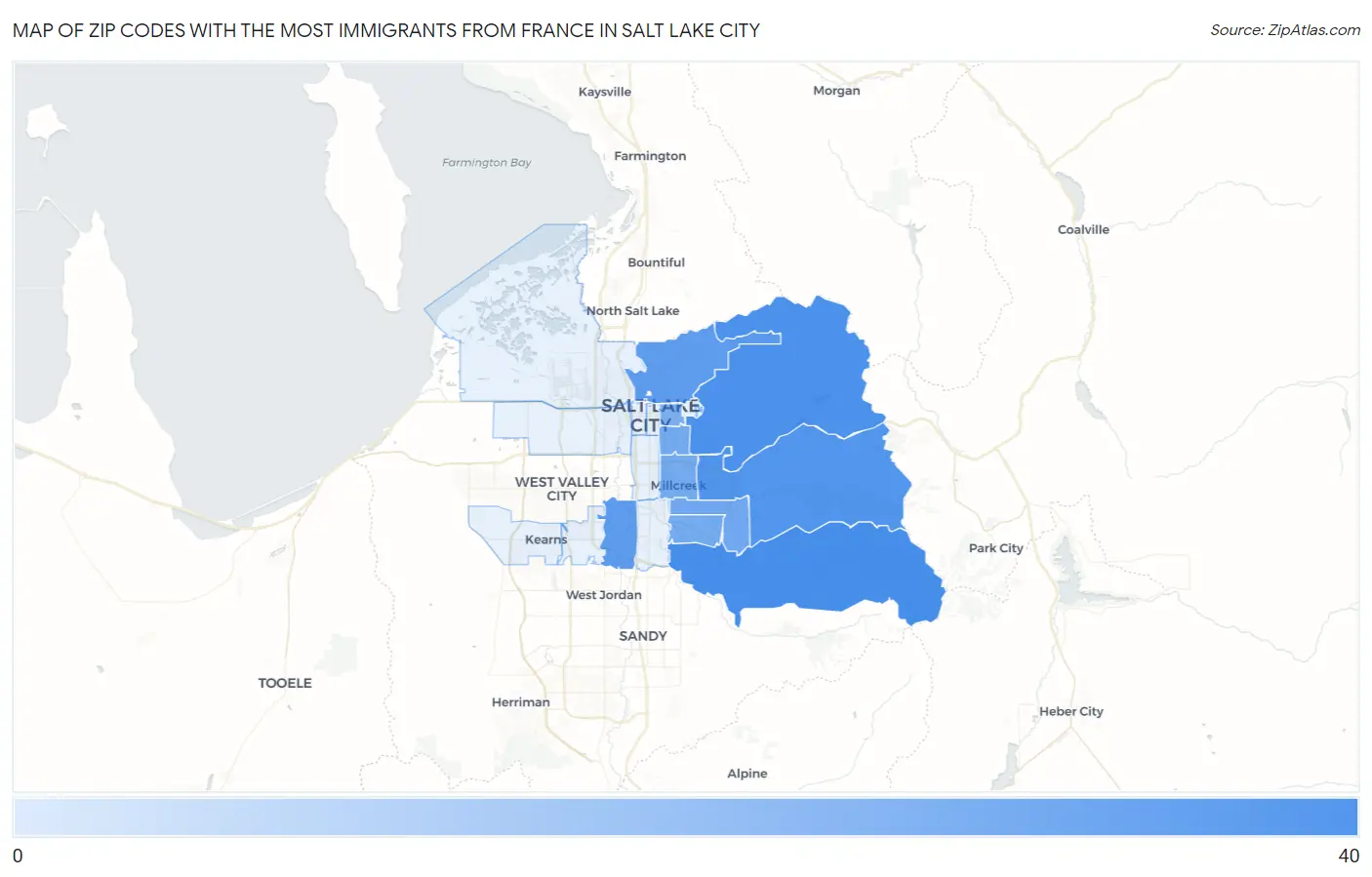 Zip Codes with the Most Immigrants from France in Salt Lake City Map