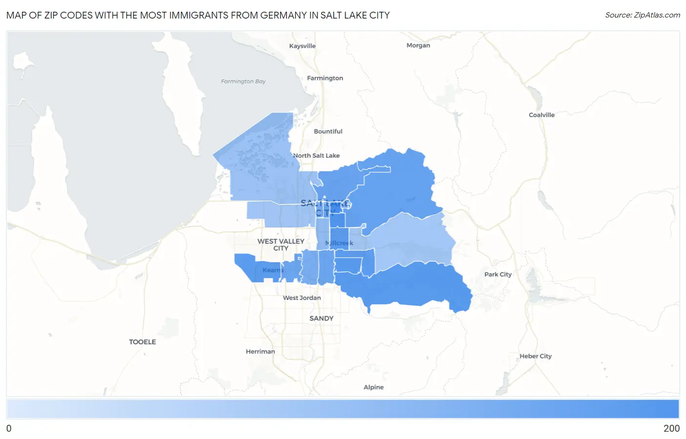 Zip Codes with the Most Immigrants from Germany in Salt Lake City Map