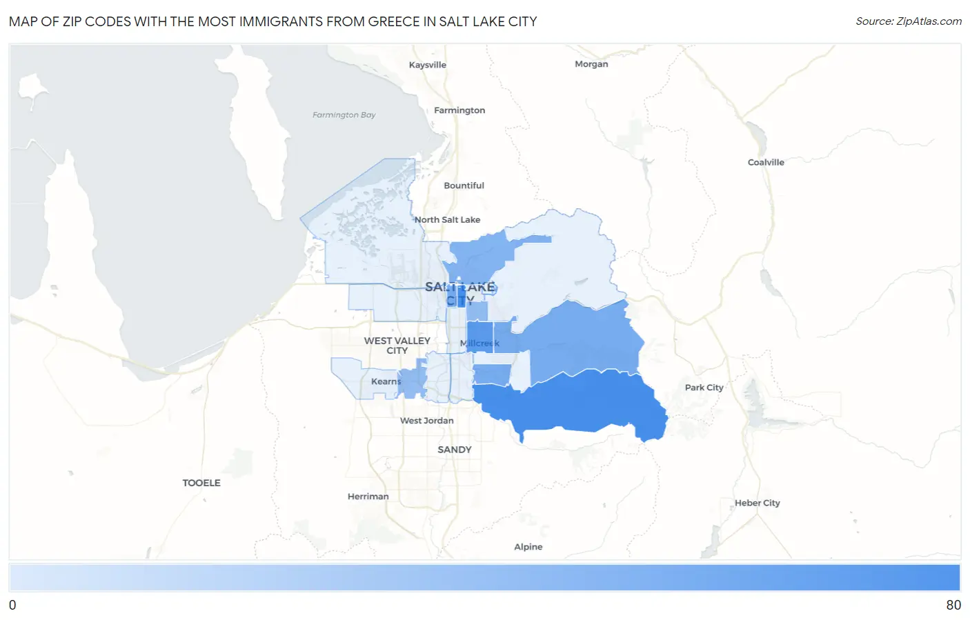 Zip Codes with the Most Immigrants from Greece in Salt Lake City Map
