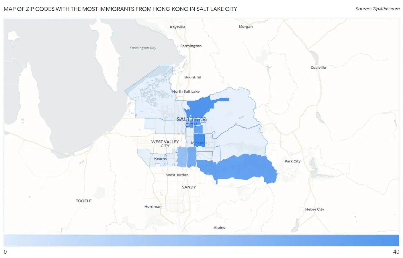 Zip Codes with the Most Immigrants from Hong Kong in Salt Lake City Map