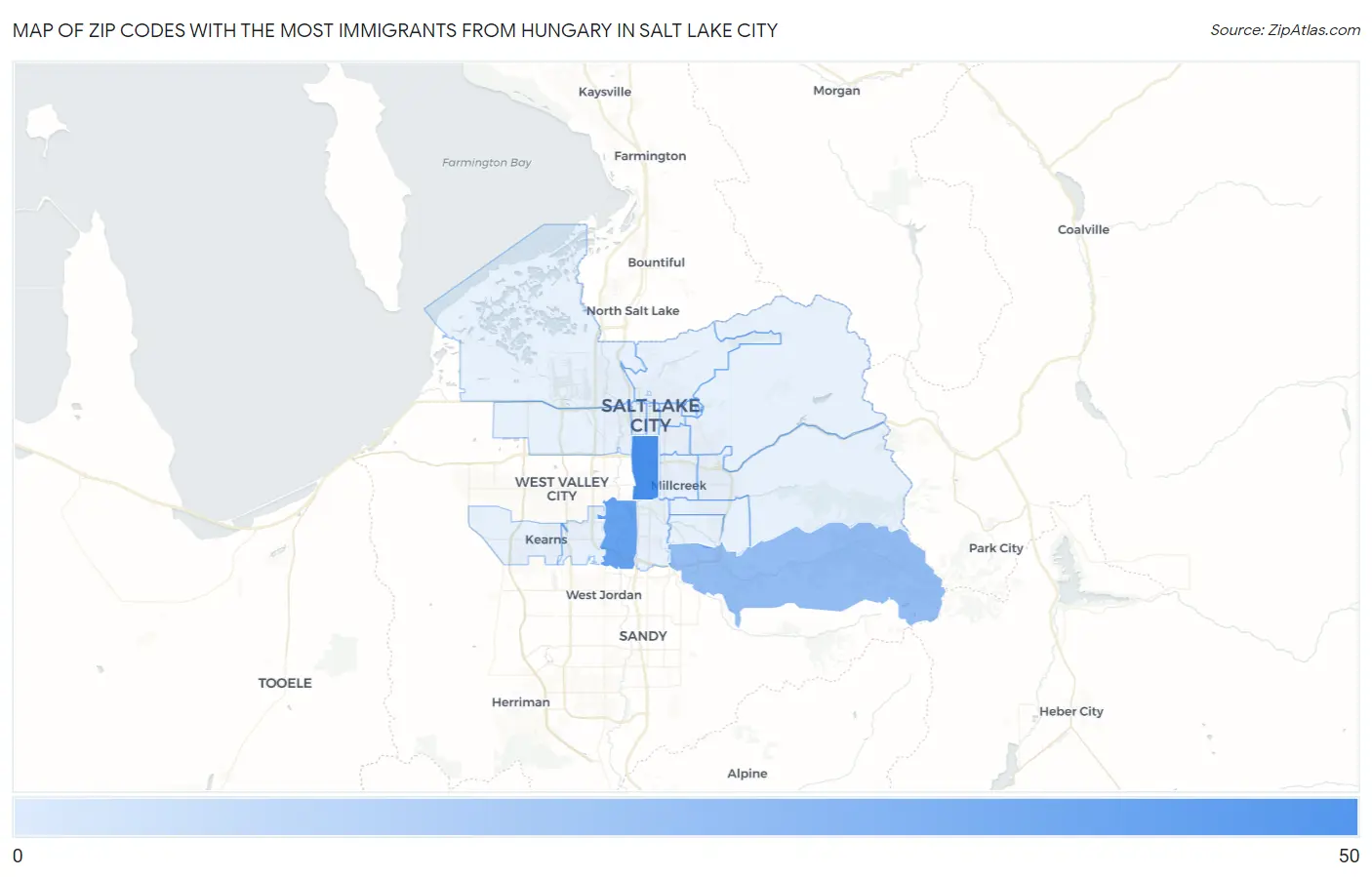 Zip Codes with the Most Immigrants from Hungary in Salt Lake City Map