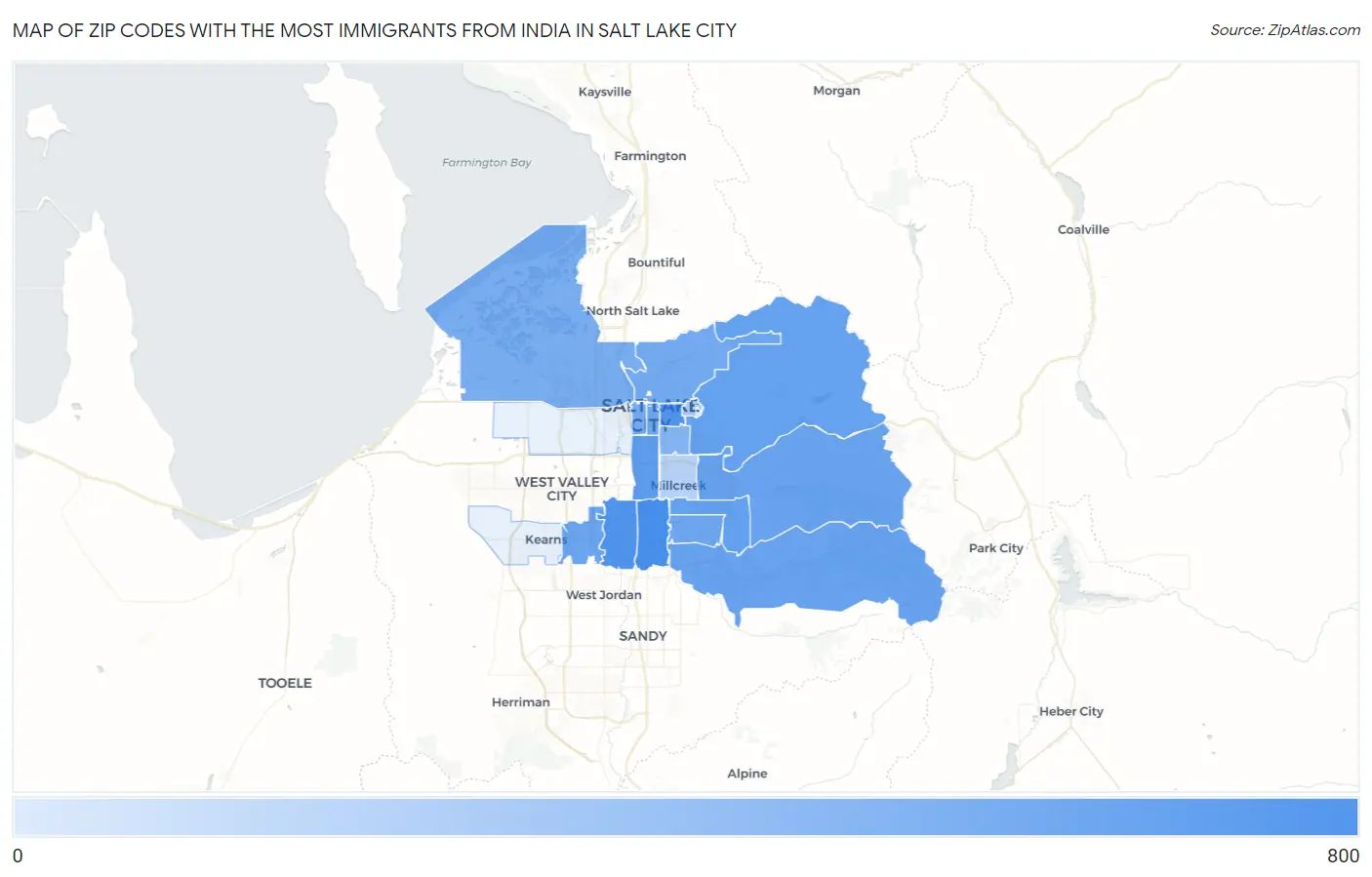 Zip Codes with the Most Immigrants from India in Salt Lake City Map