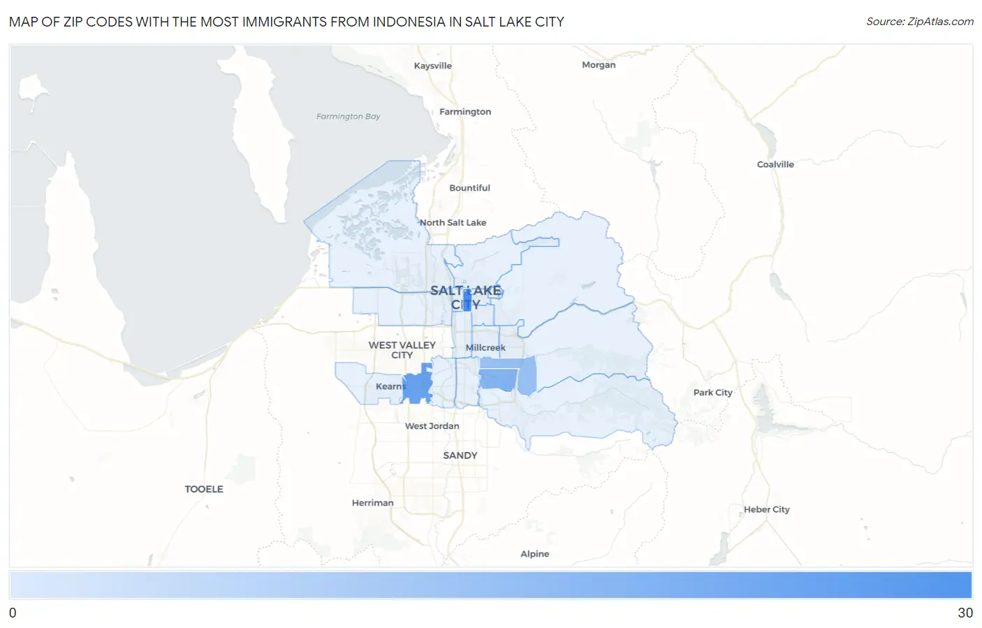 Zip Codes with the Most Immigrants from Indonesia in Salt Lake City Map