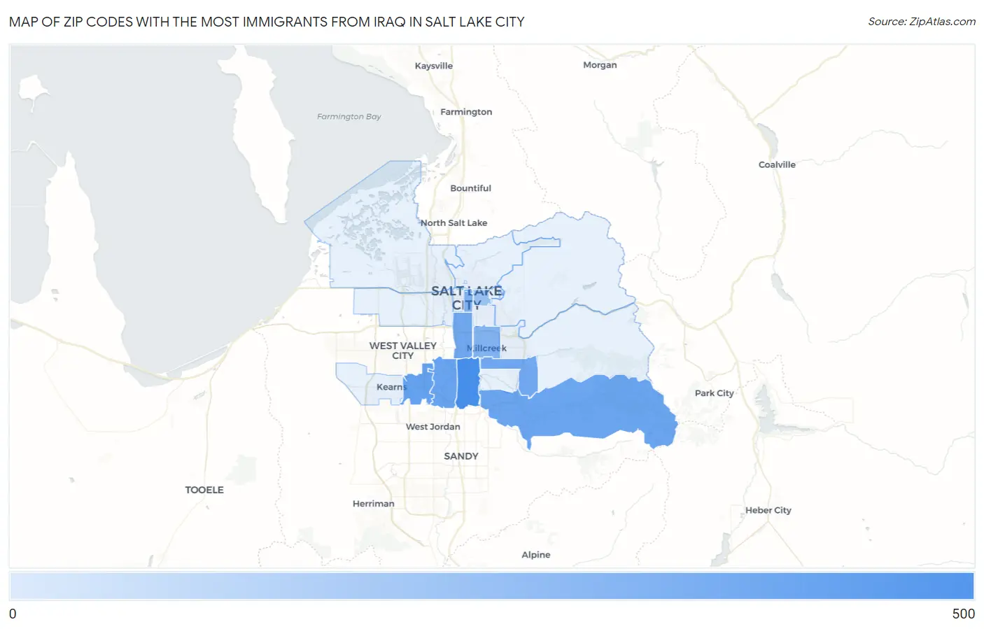 Zip Codes with the Most Immigrants from Iraq in Salt Lake City Map