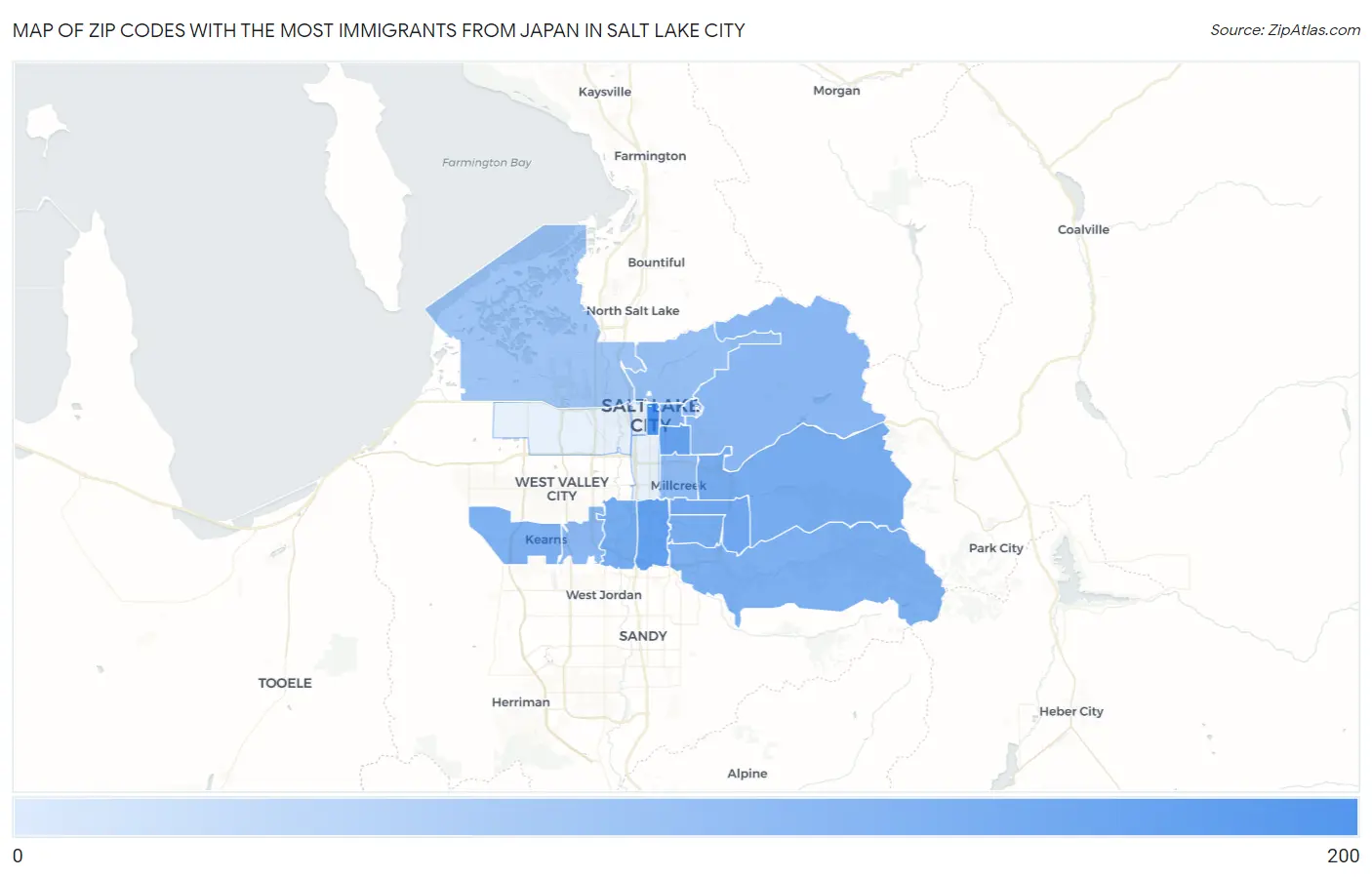 Zip Codes with the Most Immigrants from Japan in Salt Lake City Map
