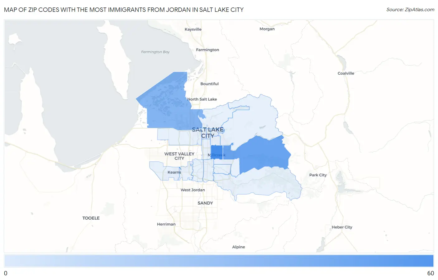 Zip Codes with the Most Immigrants from Jordan in Salt Lake City Map