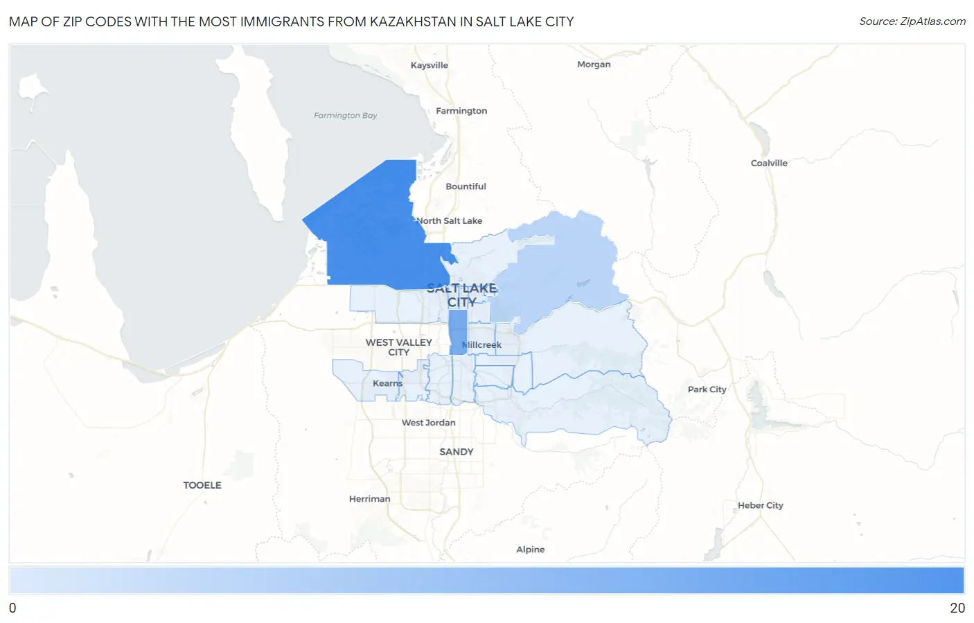 Zip Codes with the Most Immigrants from Kazakhstan in Salt Lake City Map
