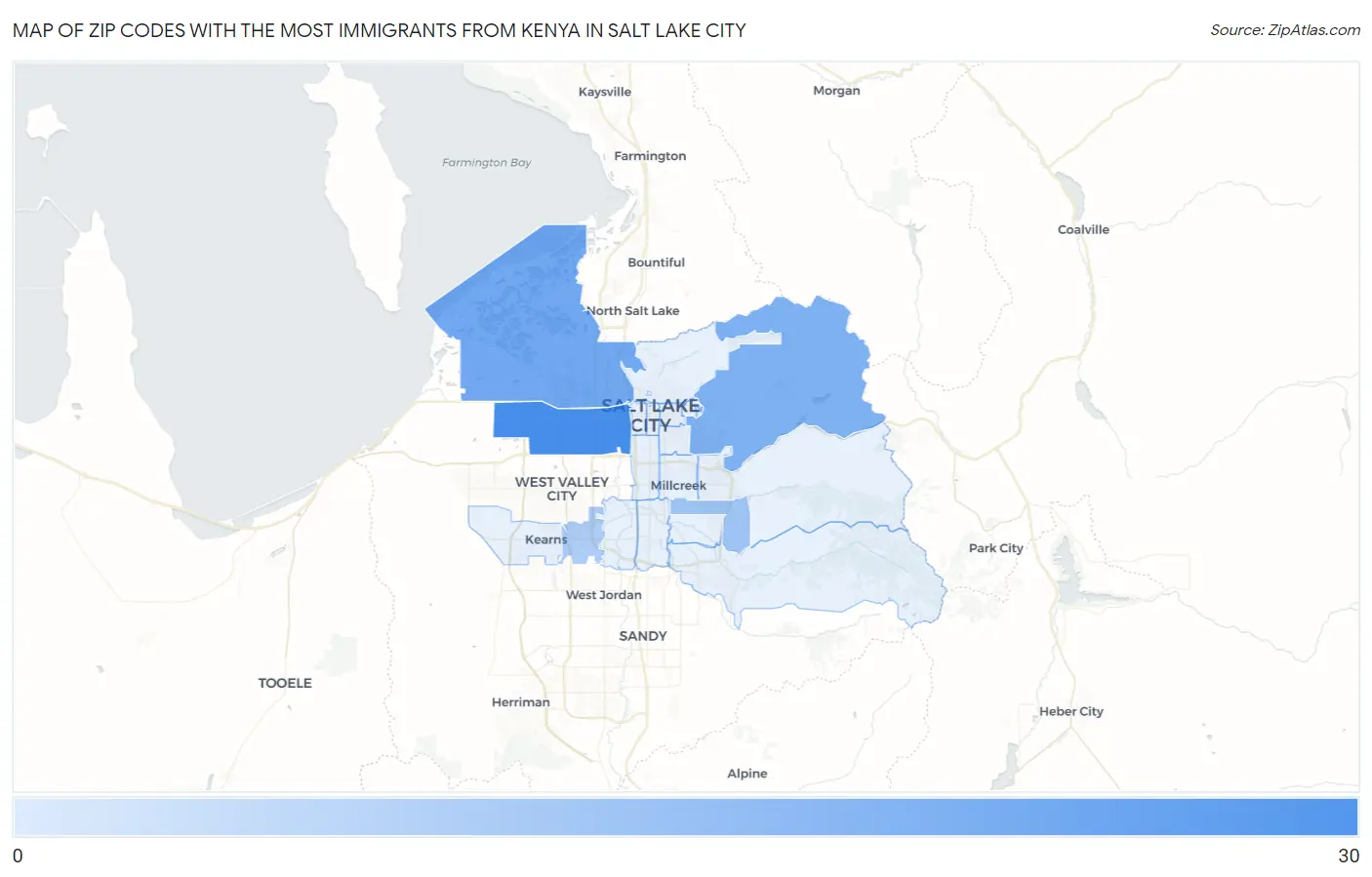 Zip Codes with the Most Immigrants from Kenya in Salt Lake City Map