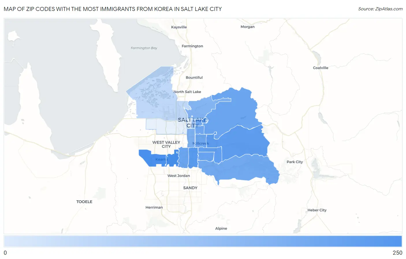 Zip Codes with the Most Immigrants from Korea in Salt Lake City Map