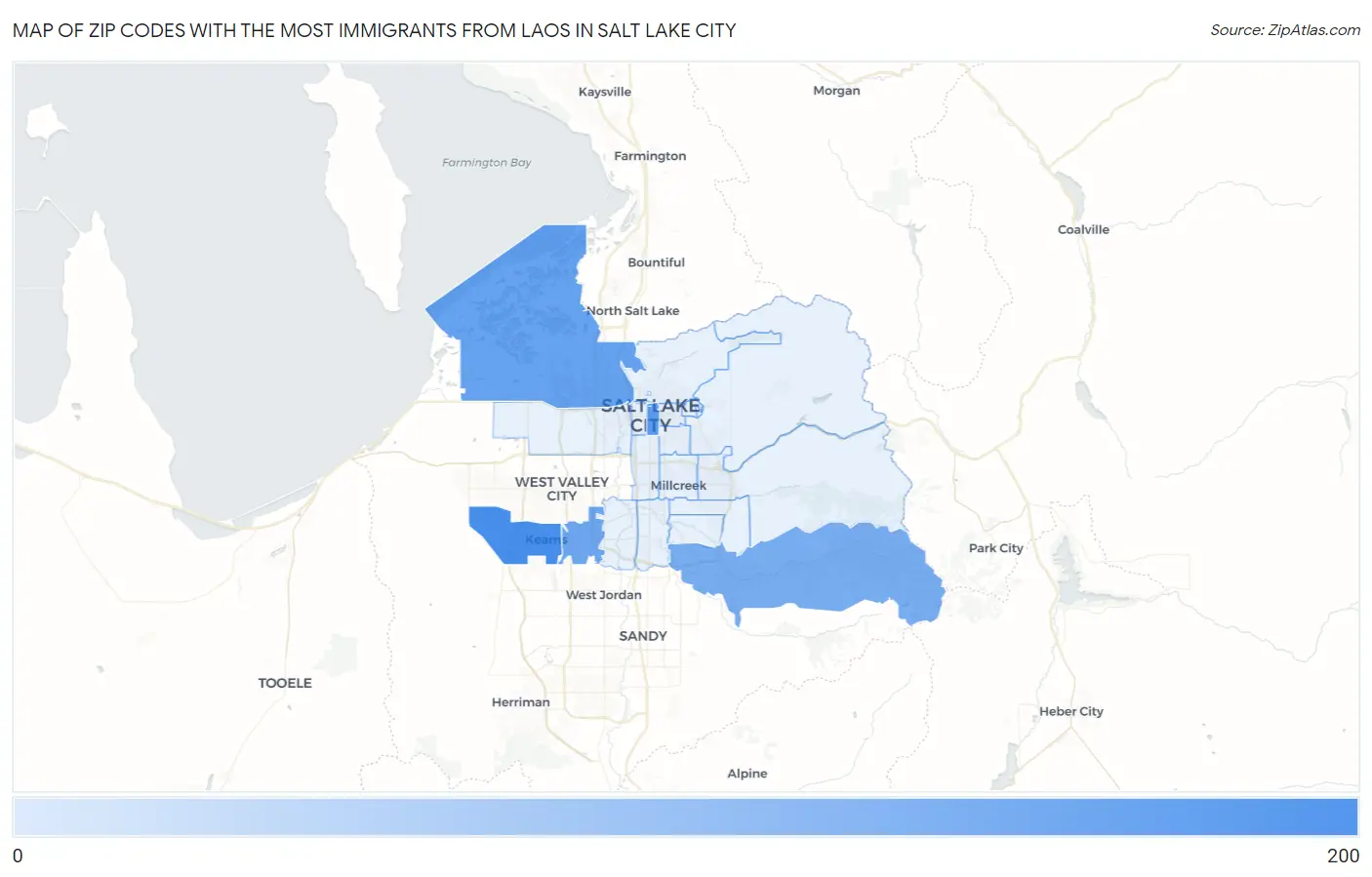 Zip Codes with the Most Immigrants from Laos in Salt Lake City Map