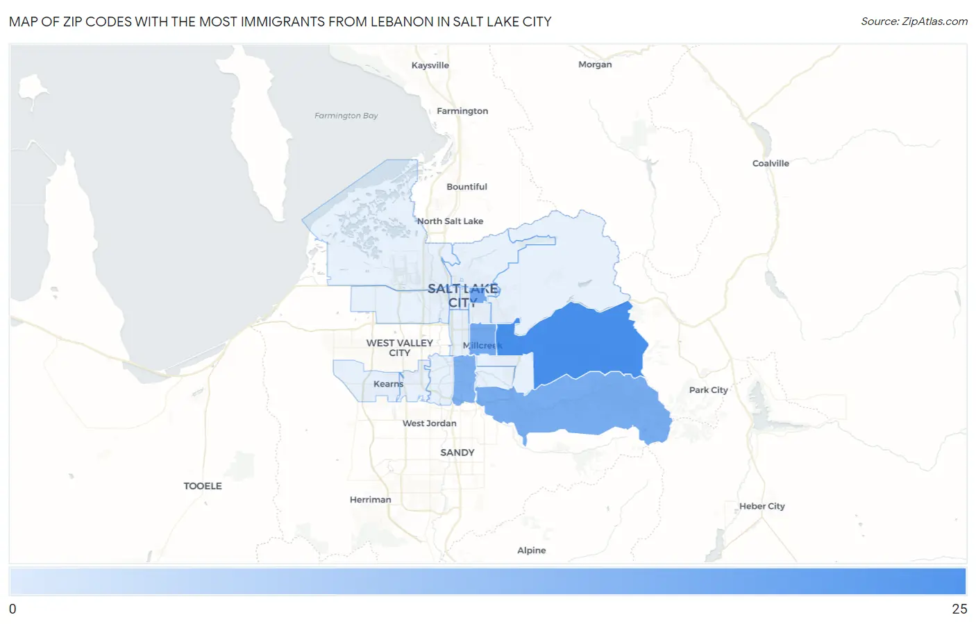 Zip Codes with the Most Immigrants from Lebanon in Salt Lake City Map