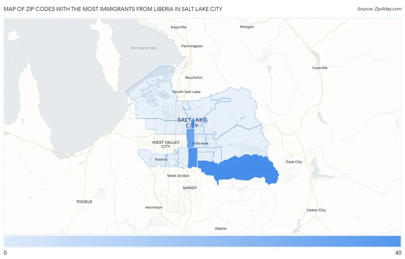 Zip Codes with the Most Immigrants from Liberia in Salt Lake City Map
