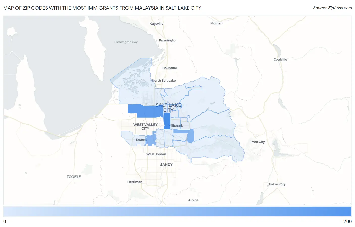 Zip Codes with the Most Immigrants from Malaysia in Salt Lake City Map