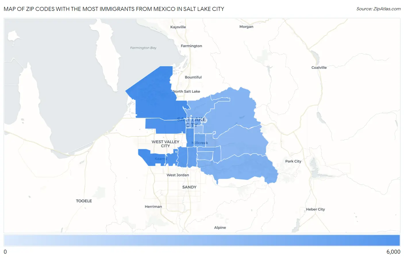 Zip Codes with the Most Immigrants from Mexico in Salt Lake City Map