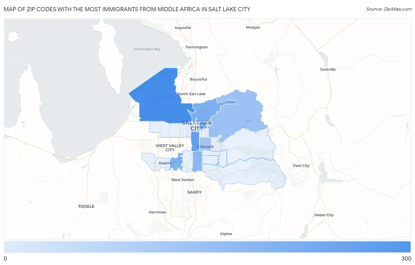Zip Codes with the Most Immigrants from Middle Africa in Salt Lake City Map