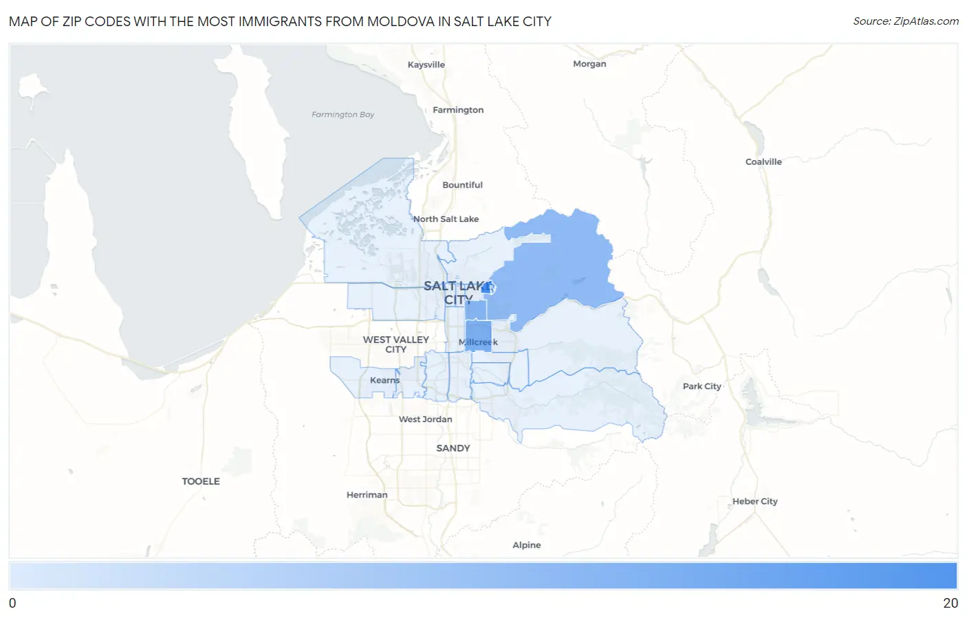 Zip Codes with the Most Immigrants from Moldova in Salt Lake City Map