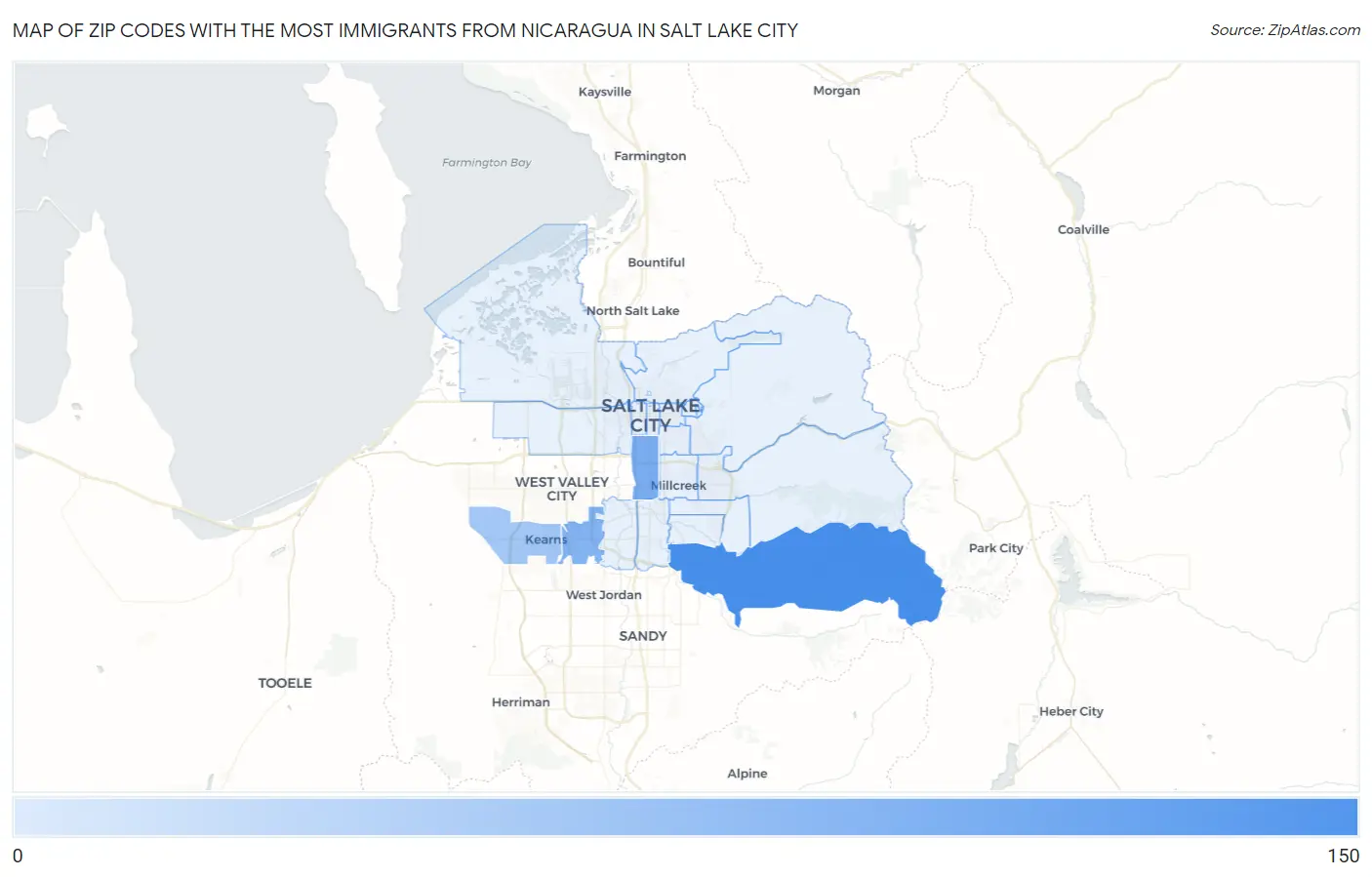 Zip Codes with the Most Immigrants from Nicaragua in Salt Lake City Map