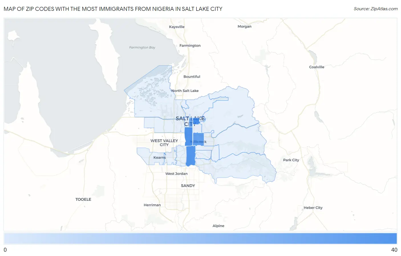 Zip Codes with the Most Immigrants from Nigeria in Salt Lake City Map
