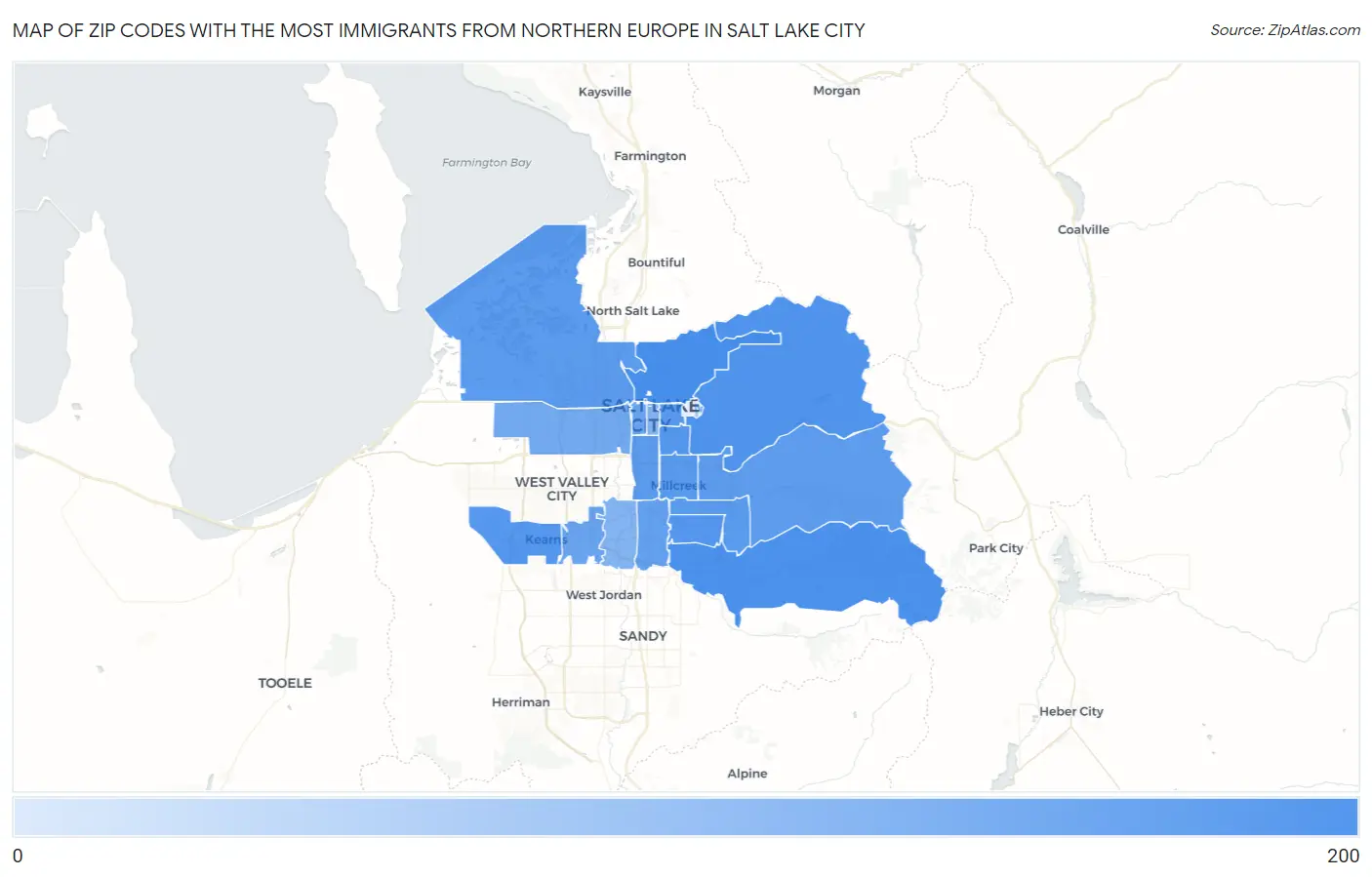 Zip Codes with the Most Immigrants from Northern Europe in Salt Lake City Map