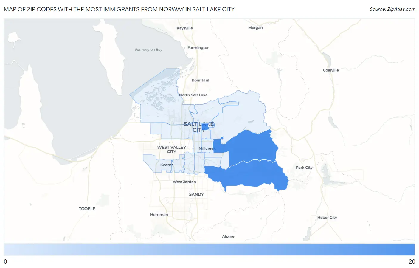 Zip Codes with the Most Immigrants from Norway in Salt Lake City Map