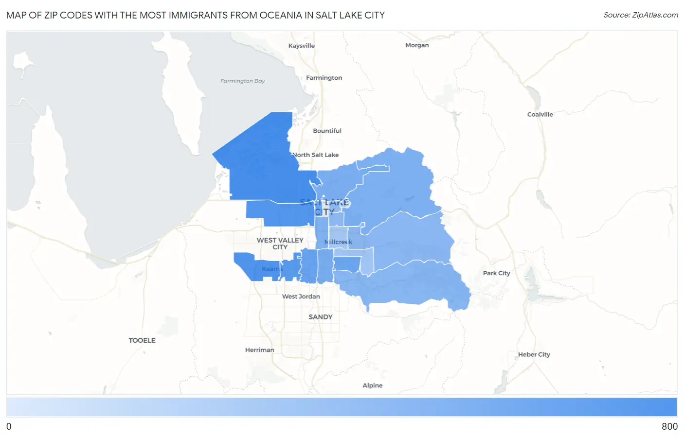 Zip Codes with the Most Immigrants from Oceania in Salt Lake City Map