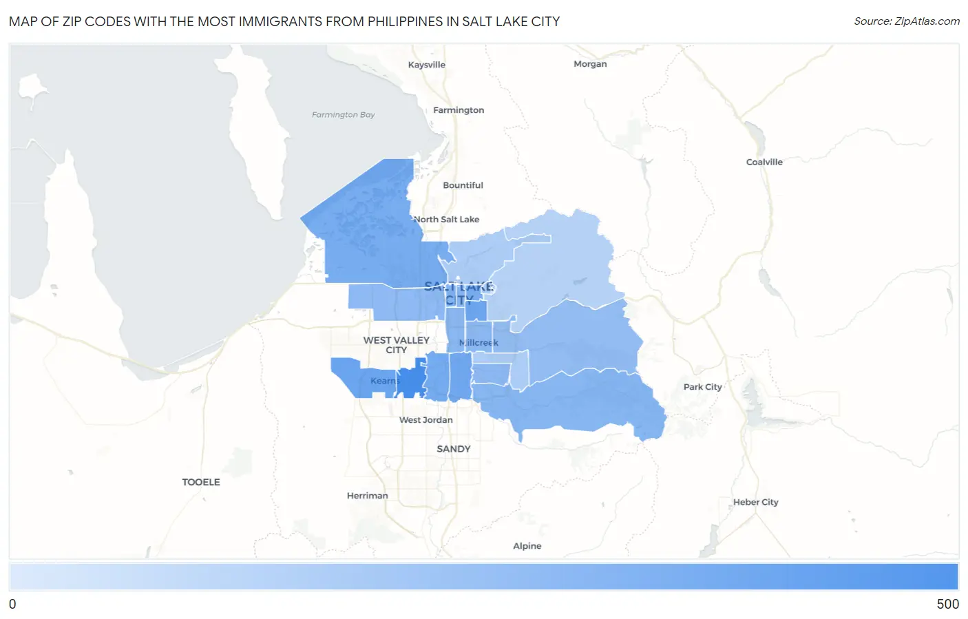 Zip Codes with the Most Immigrants from Philippines in Salt Lake City Map