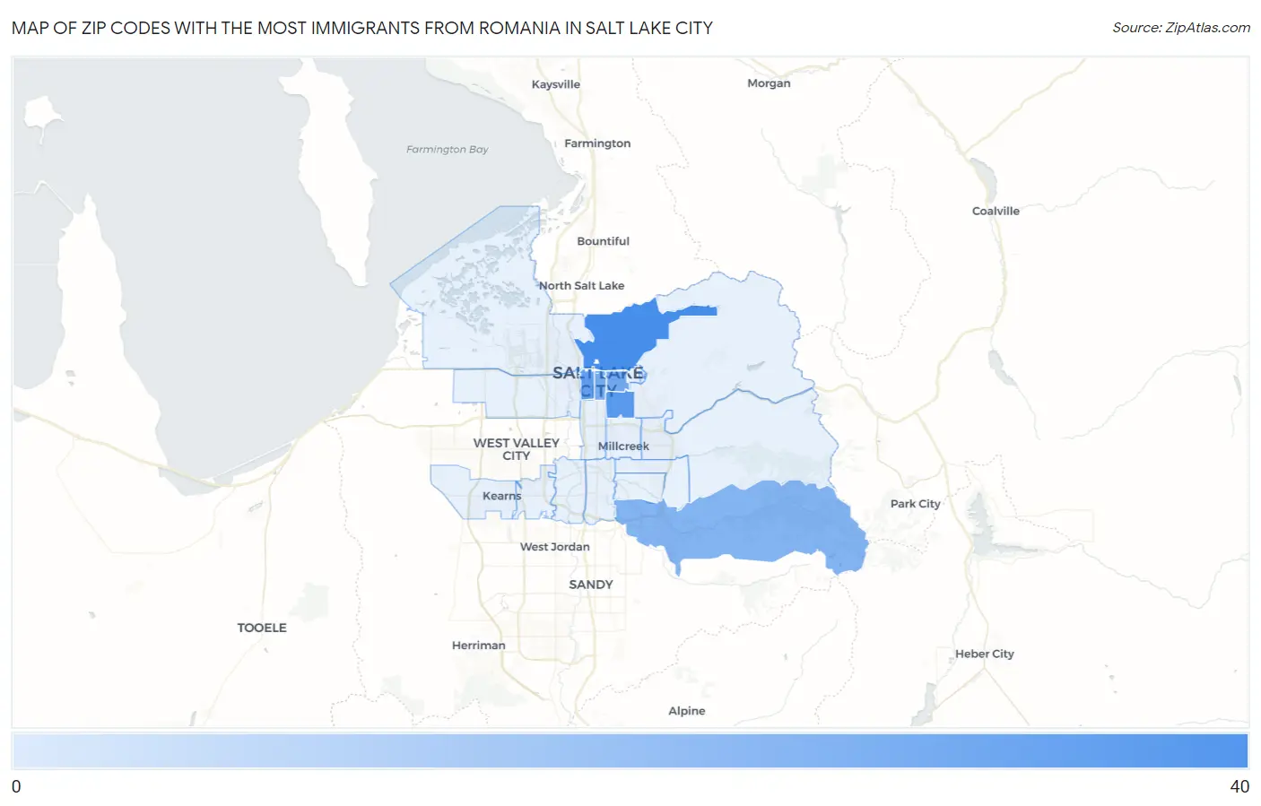 Zip Codes with the Most Immigrants from Romania in Salt Lake City Map