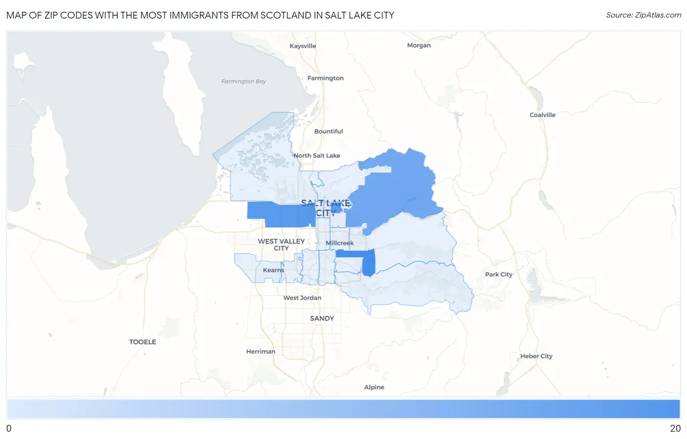 Zip Codes with the Most Immigrants from Scotland in Salt Lake City Map
