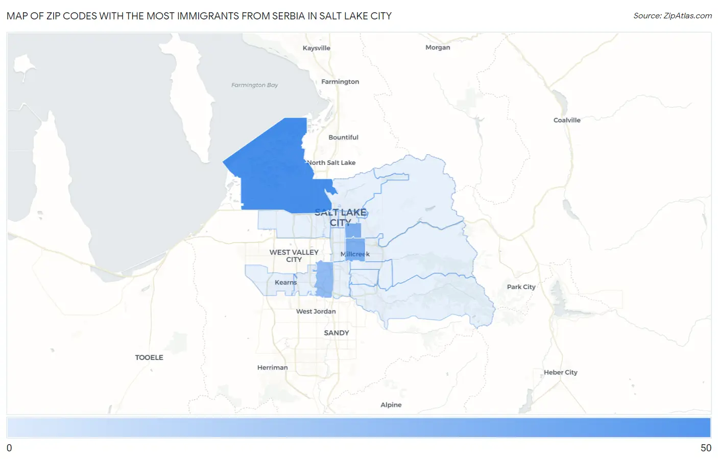 Zip Codes with the Most Immigrants from Serbia in Salt Lake City Map