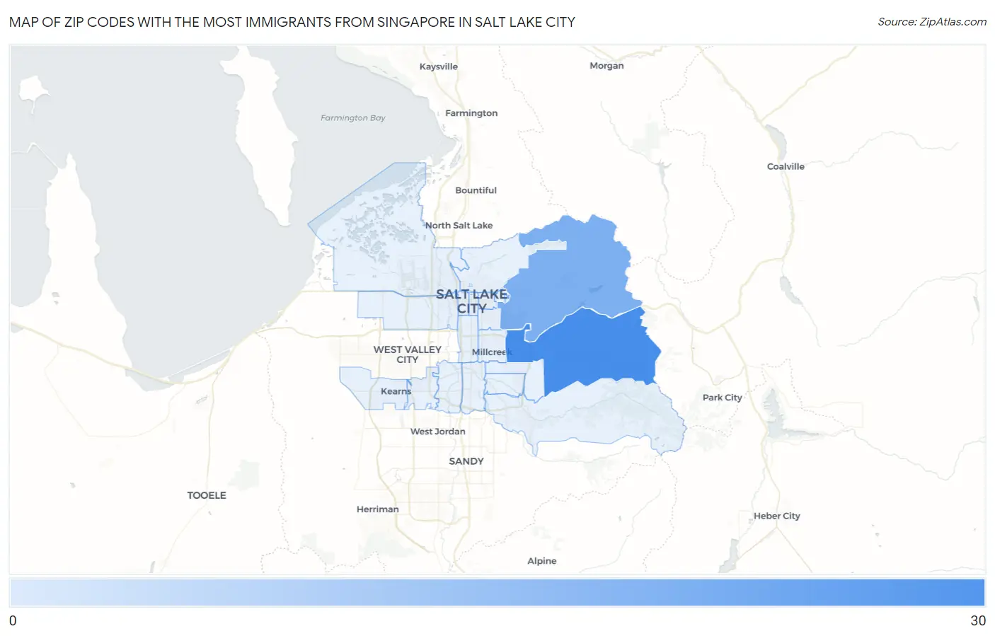 Zip Codes with the Most Immigrants from Singapore in Salt Lake City Map
