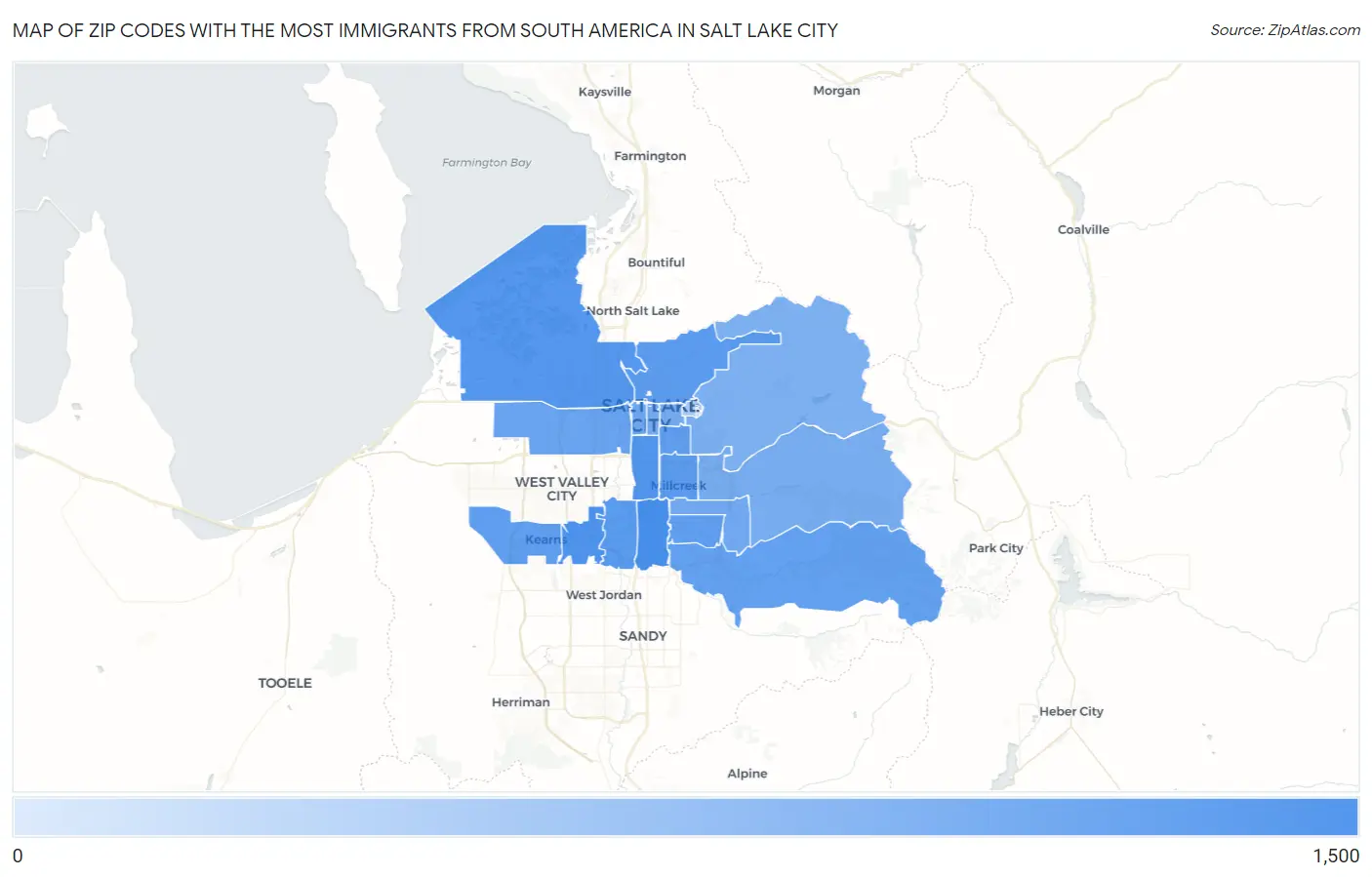 Zip Codes with the Most Immigrants from South America in Salt Lake City Map