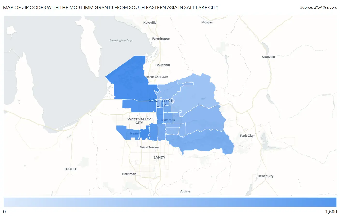 Zip Codes with the Most Immigrants from South Eastern Asia in Salt Lake City Map