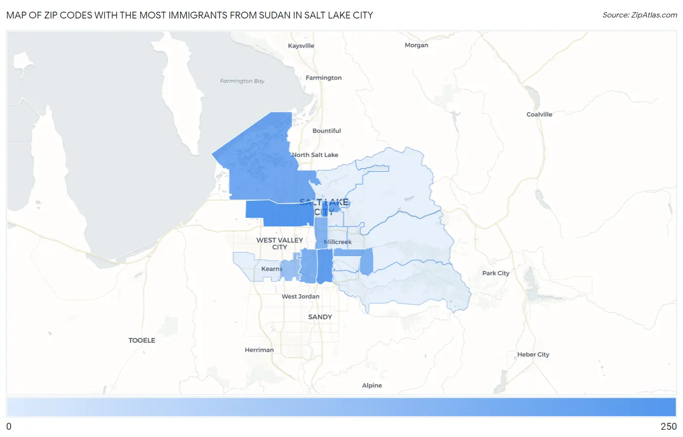 Zip Codes with the Most Immigrants from Sudan in Salt Lake City Map