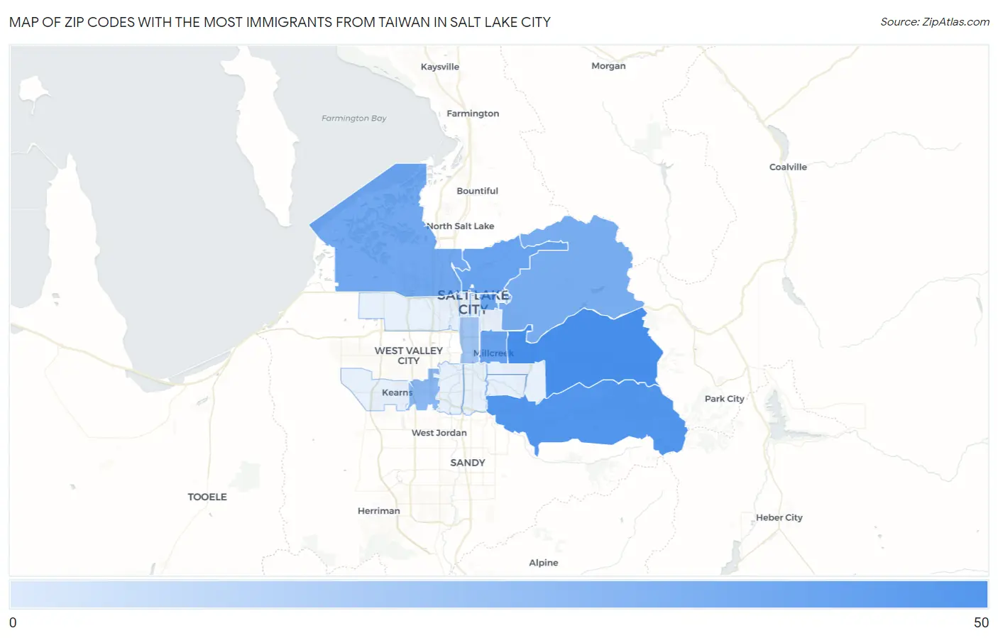Zip Codes with the Most Immigrants from Taiwan in Salt Lake City Map