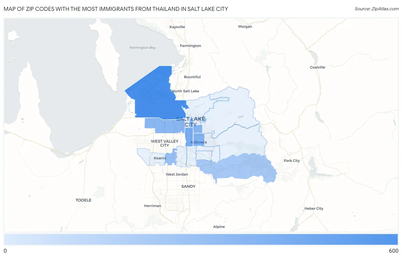 Zip Codes with the Most Immigrants from Thailand in Salt Lake City Map