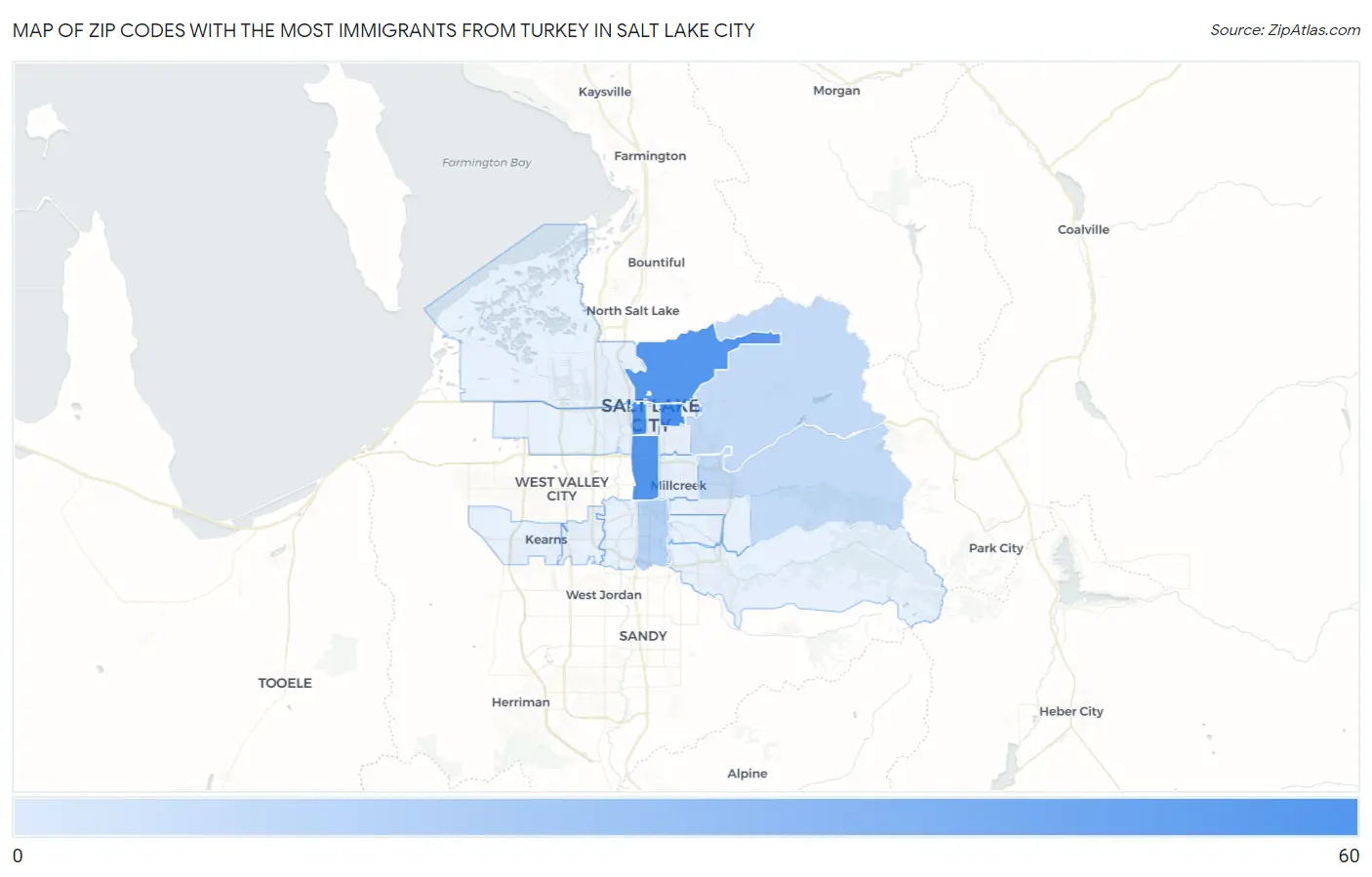 Zip Codes with the Most Immigrants from Turkey in Salt Lake City Map