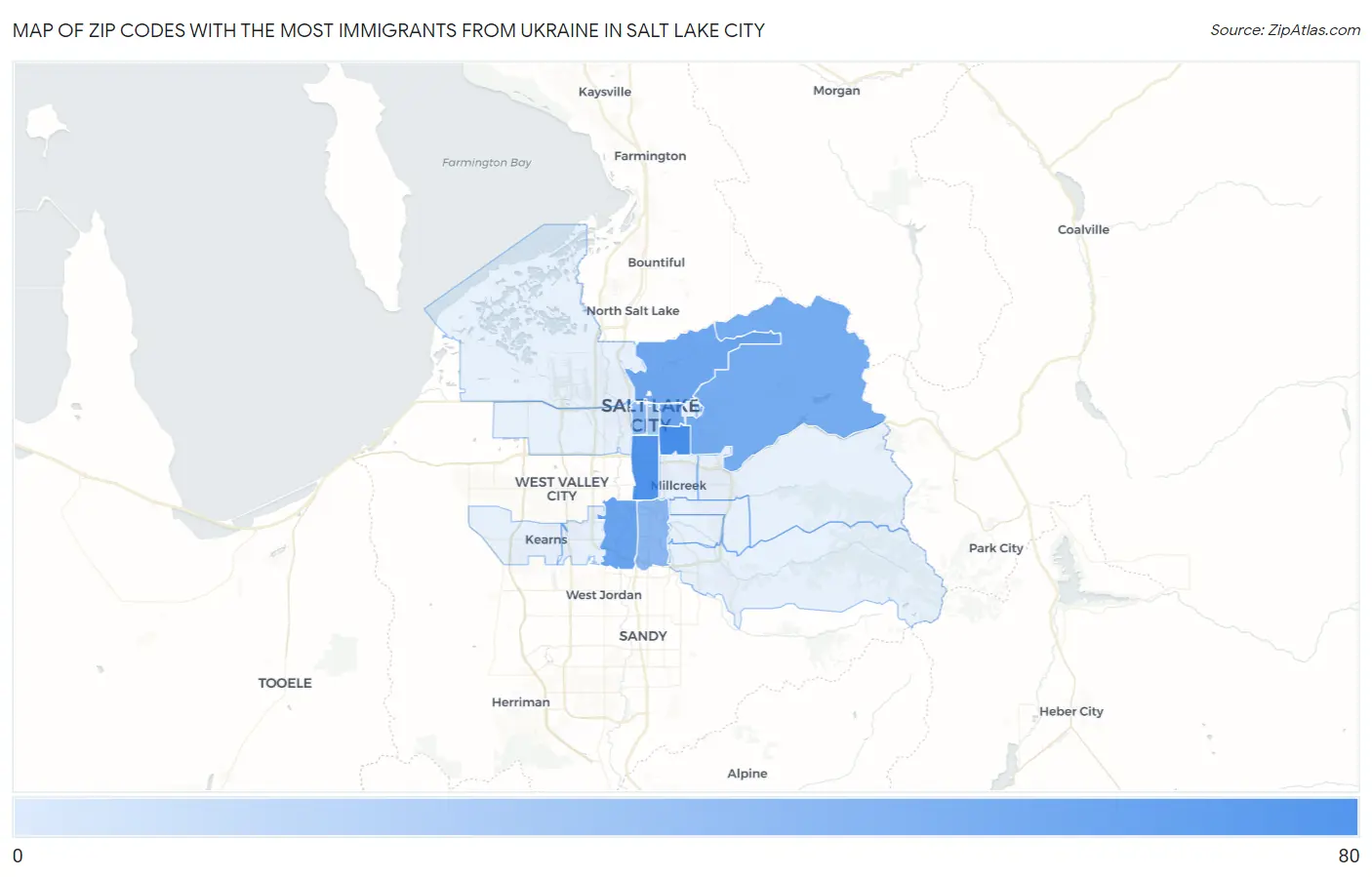 Zip Codes with the Most Immigrants from Ukraine in Salt Lake City Map