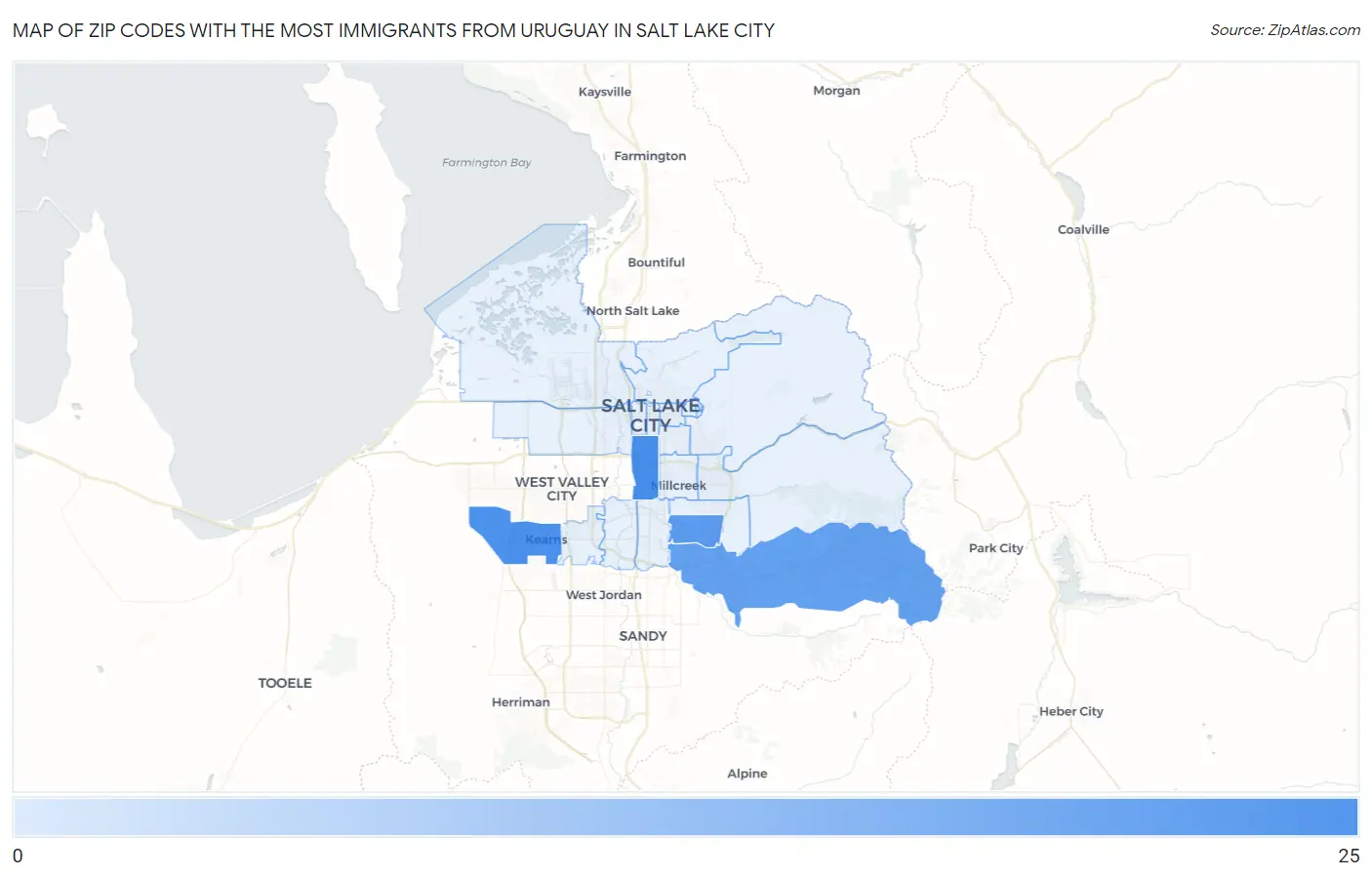 Zip Codes with the Most Immigrants from Uruguay in Salt Lake City Map