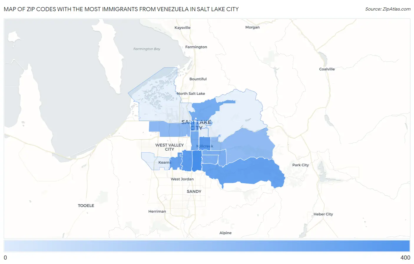 Zip Codes with the Most Immigrants from Venezuela in Salt Lake City Map