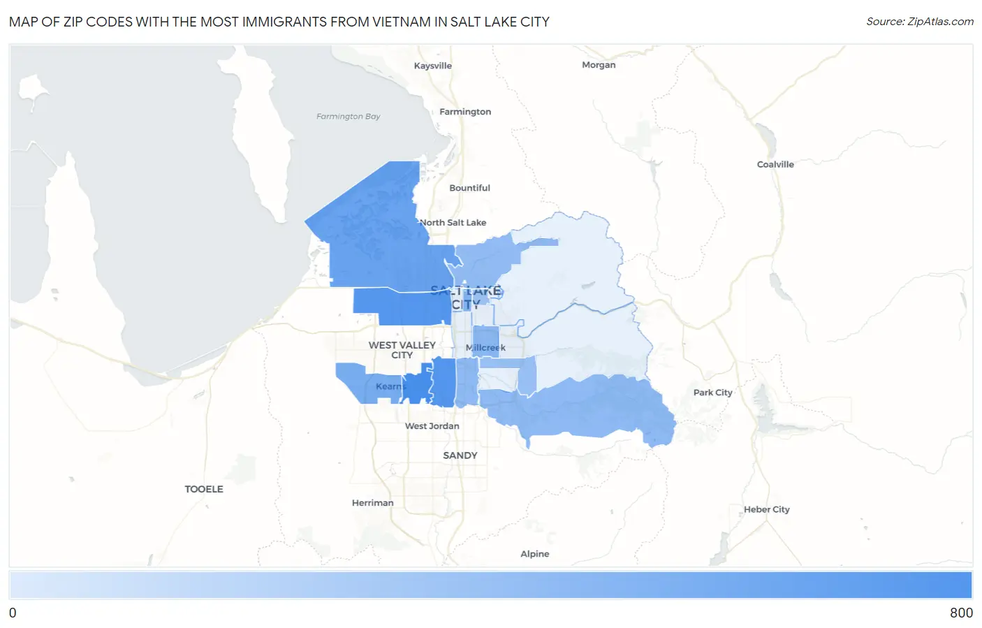 Zip Codes with the Most Immigrants from Vietnam in Salt Lake City Map