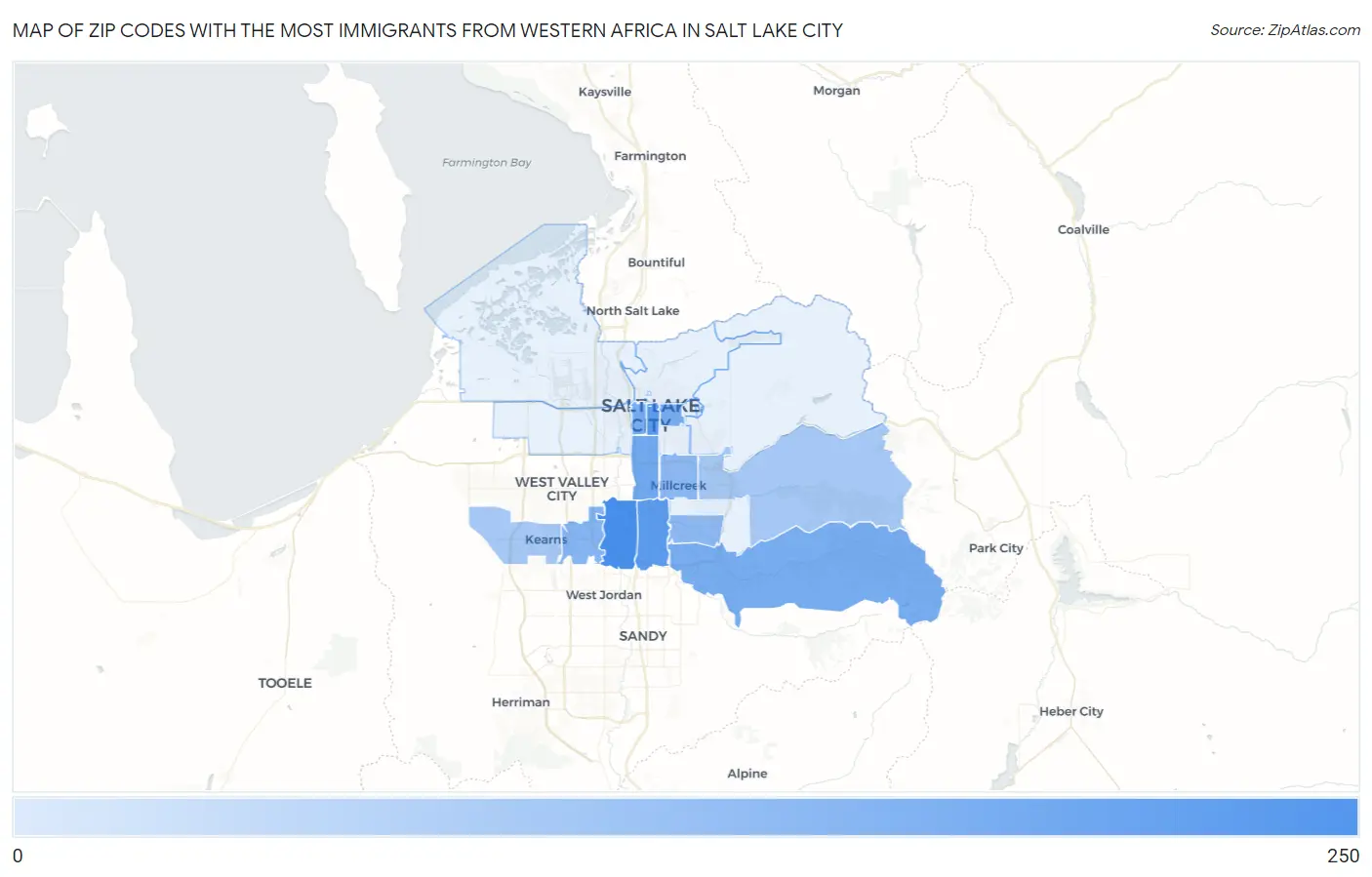 Zip Codes with the Most Immigrants from Western Africa in Salt Lake City Map