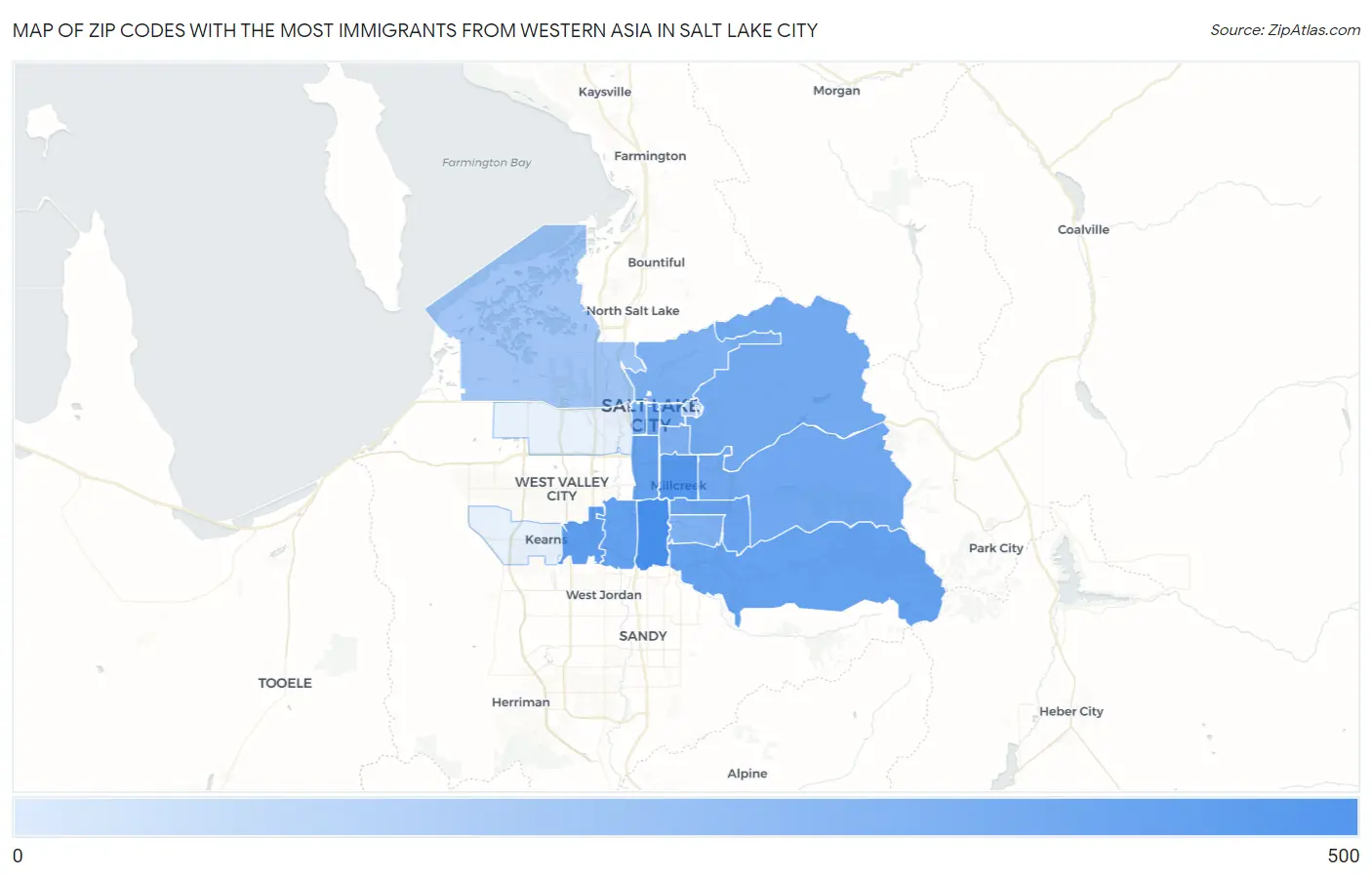 Zip Codes with the Most Immigrants from Western Asia in Salt Lake City Map