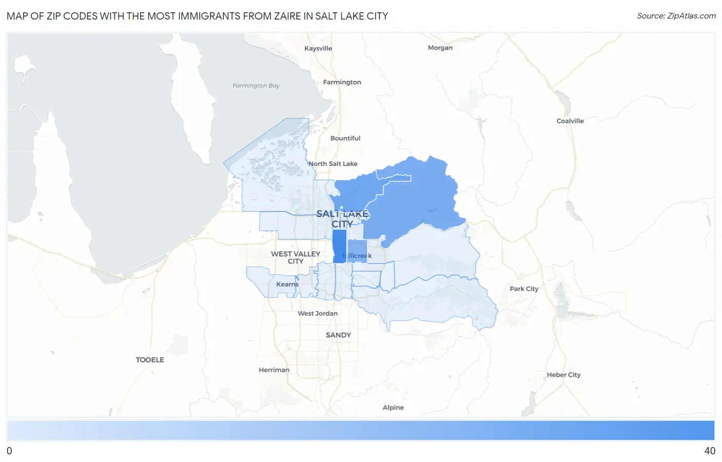 Zip Codes with the Most Immigrants from Zaire in Salt Lake City Map