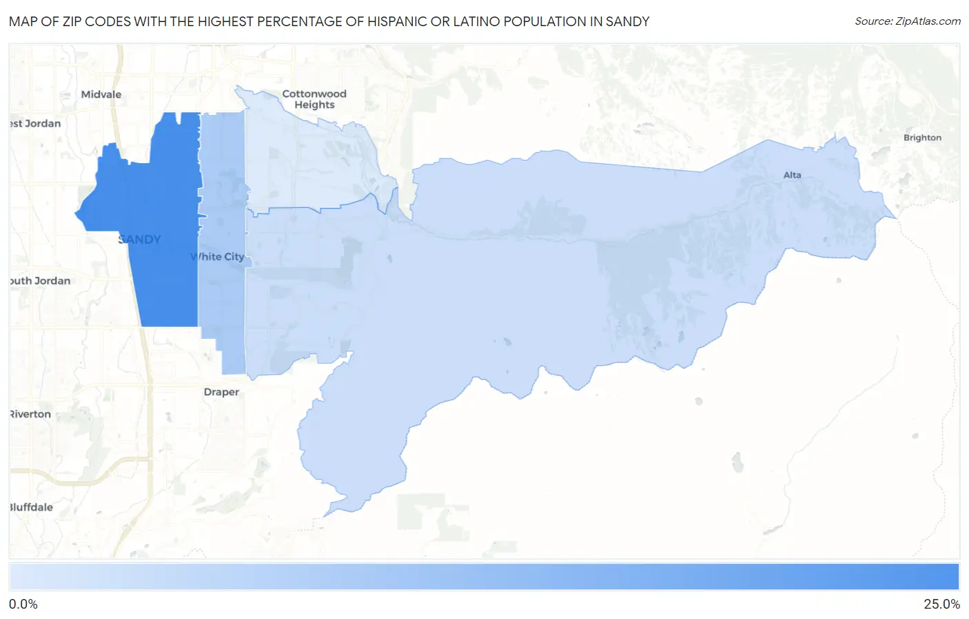 Zip Codes with the Highest Percentage of Hispanic or Latino Population in Sandy Map