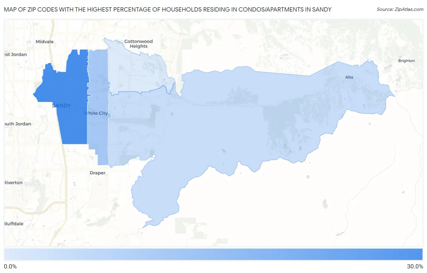 Zip Codes with the Highest Percentage of Households Residing in Condos/Apartments in Sandy Map